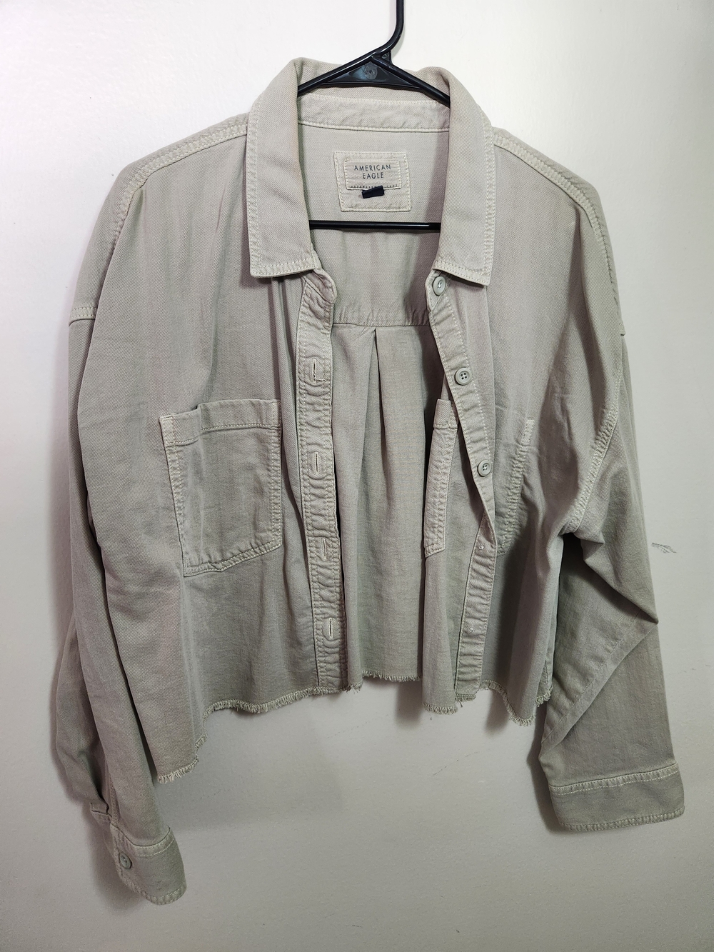 American Eagle Outfitters Cropped Button-Front Jacket - Light Taupe